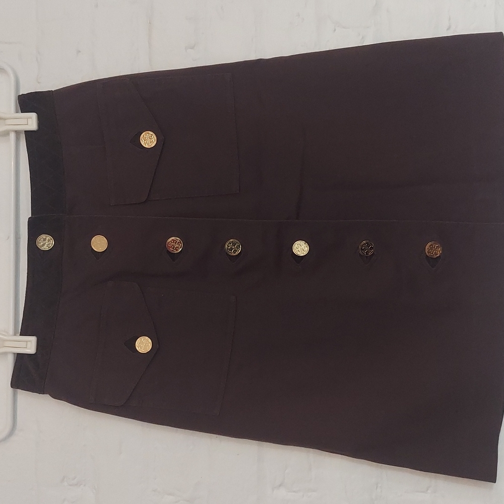 Tory Burch Button Front Cotton Skirt, Brown,Size 0, Length 21"